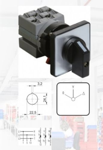 Picture of Täht-kolmnurk lüliti WOC, 0-Y- (star-delta), 3P, 25A, uksele (22mm ava), Sontheimer 