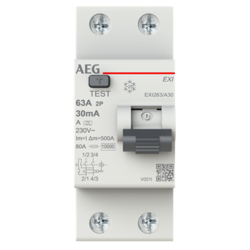 Picture of Rikkevoolukaitse EXI, 2P, 63A, 30mA, A, AEG 