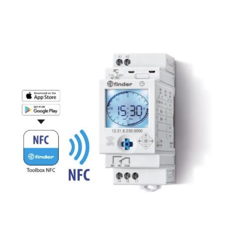 Picture of Programmkell 12.51, digit. 1 kanal, 1CO, 230VAC/DC, 50 mk, program. 24h/7p, NFC, Finder 