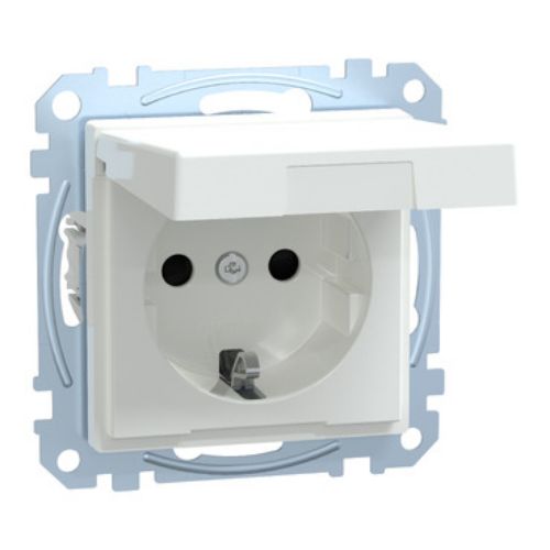 Picture of Pistikupesa 1-ne, maand.-ga kaanega, aktiivvalge, vedrukl. süv. IP44, System-M, MERTEN