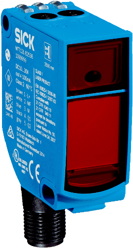 Picture of Laser-kaugusandur, WTT1, Sn=50...3800mm, 10-30VDC, PNP/NPN, Light/Dark, IP67, M12 5-pin pistik, SICK