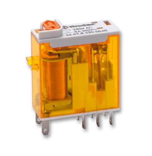 Picture of Minirelee 46.52, 2CO, 8A, 24VAC (45mA), LED+TEST+meh.ind., pesa 97 seeria, Finder 