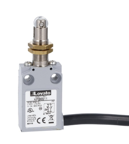 Picture of Teekonnalüliti (metall) KP, 1NO+1NC (snap), RULLIK M12 (metall), IP67, kaabel 2m, Lovato 