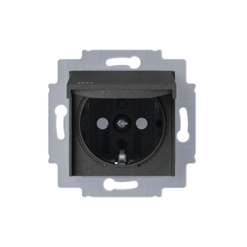 Picture of Pistikupesa 1-ne, m-ga, kaanega, lapsekaitsmega, vedruklemm, IP44, antratsiit/must , LEVIT 