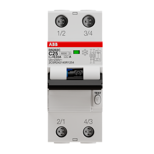 Picture of DS202C C25 A30 rikke+kaitse 25A30mA 6kA, ABB 