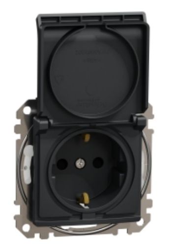 Picture of Pistikupesa 1-ne, m-ga, kaanega, lapsekaitsmega, vedruklemm, IP44, antratsiit, SEDNA DESIGN  