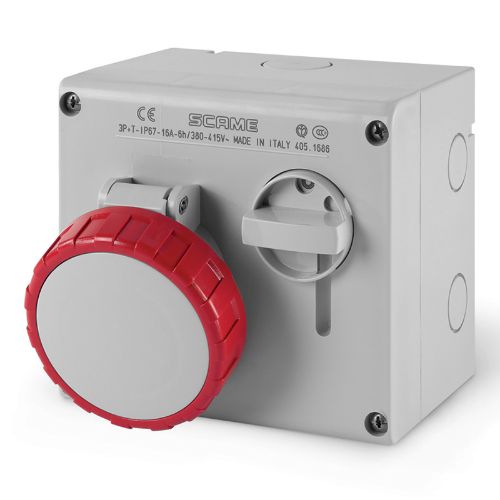 Picture of Seinapesa+lüliti 16A 4P 6H 400VAC IP67, CEE, interlock Omnia, SCAME 