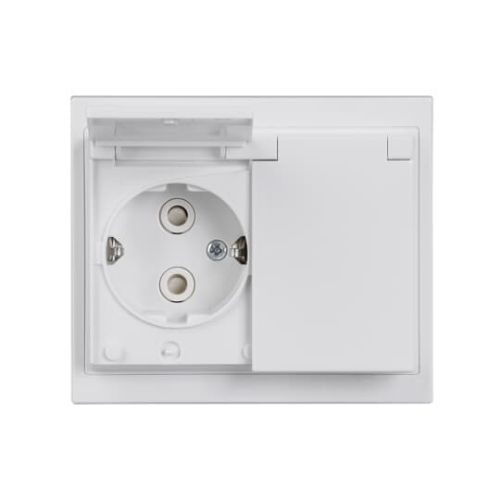 Picture of Pistikupesa 2-ne, süv, maandusega ja raamiga IP44, valge Impressivo 