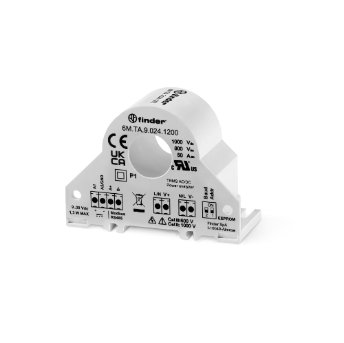 Picture of Voolutrafo/analüsaator 50A - 800VAC/1000VDC, toide 24VDC, Din-liistule, Modbus RS485, FINDER