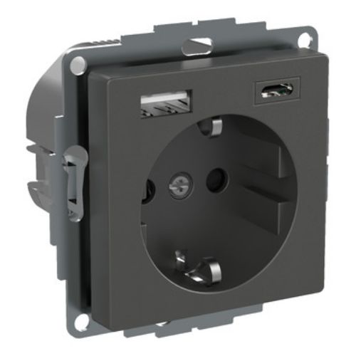 Picture of Pistikupesa mk, 16A, 2-se USB A+C-laadijaga 3A, antratsiit, Exxact