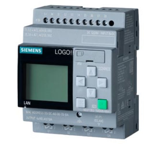 Picture of Minikontroller LOGO8 12/24RCE V8.4, 12/24VDC, displei, 8DI(4AI 0-10V), 4DO(relee), Ethernet, Siemens