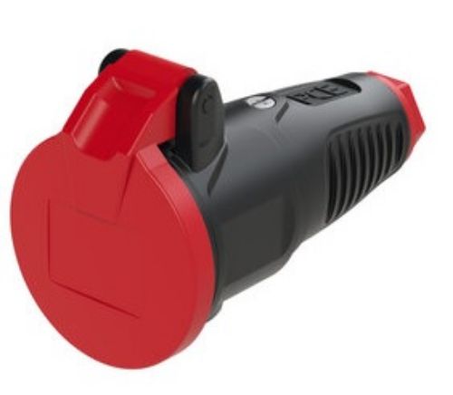 Picture of Jätkupesa 16A 2P+E 230VAC IP54, kummist, punane, hingedel klapiga, Schuko, PCE 