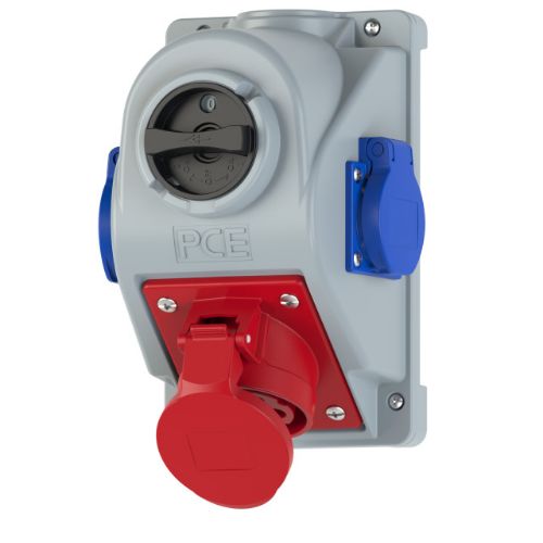 Picture of Seinapesa 16A 5P 6H 400VAC CEE + 2x16A 2P+E 230VAC Schuo + lüliti, Kombi, IP44, PCE 