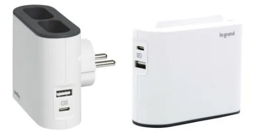 Picture of Harupesa 2x2P 230V, USB A+C, telefonihoidjaga, valge/hall, Legrand 