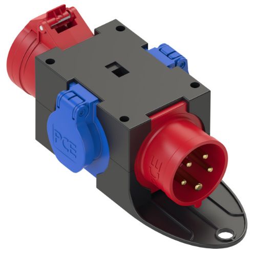 Изображение Jagur, sisse pistik 16A 5P 6H 400VAC, välja 1xpesa 16A 5P 6H 400VAC ja 2xpesa Schuko, IP44, CEE, PCE