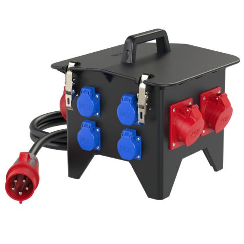 Изображение Vooluvõtukeskus, sisse 32A,välja: 2x32A, 2x16A 5p, 4x230V, RVK, MCB,2m juhe, IP54 PCE 