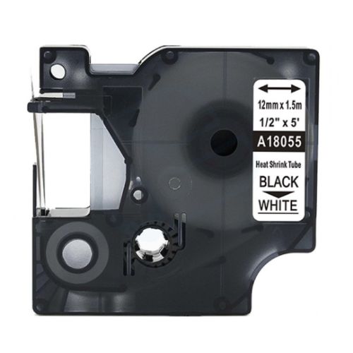 Изображение Kleepkirjalint-termokahanev rüüs 12mm/1.5m must/valgel Dymo analoog  