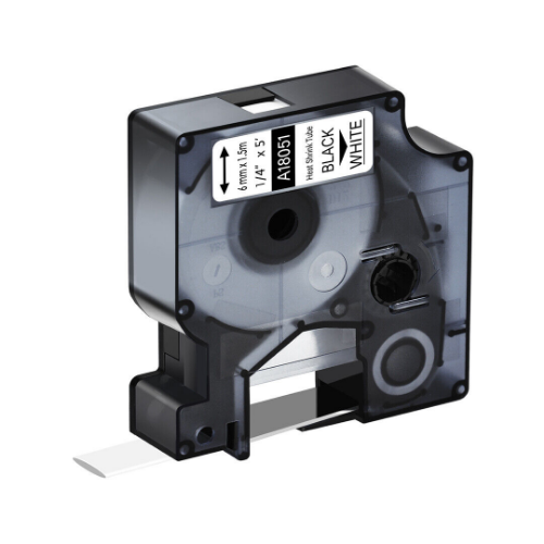 Изображение Kleepkirjalint-termokahanev rüüs 6mm/1.5m must/valgel Dymo analoog  