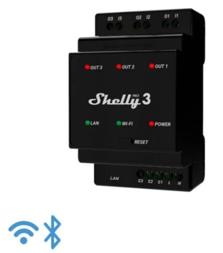 Picture of Wi-Fi 2.4 GHz, LAN, BT, 3x16A relee Din-liistule, Shelly 