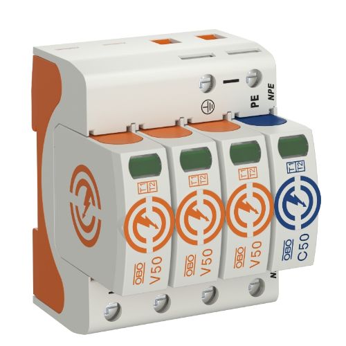 Picture of Liigpingepiirik V50, 4P (3P+NPE), T1+T2, 12.5kA, 280V, OBO 