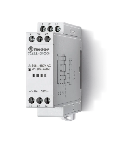 Picture of Pingekontrollirelee 70.62, 3F, kadu/järjestus, 2CO, 208-480VAC, Finder 
