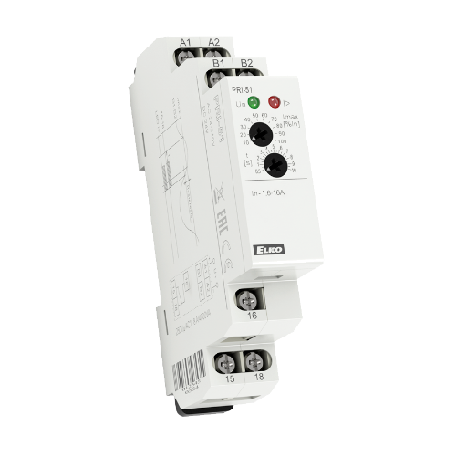 Picture of Voolukontrollirelee PRI-51, 1F, Max, 1.6 -16A AC, 1CO, viivis 0.5-10sek, 24-240VAC, 24VDC, Elko 