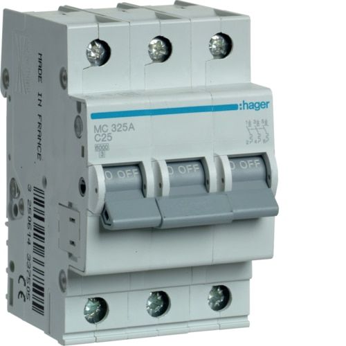 Picture of Moodulkaitselüliti, 3P, 25A, C, 6kA, Hager 