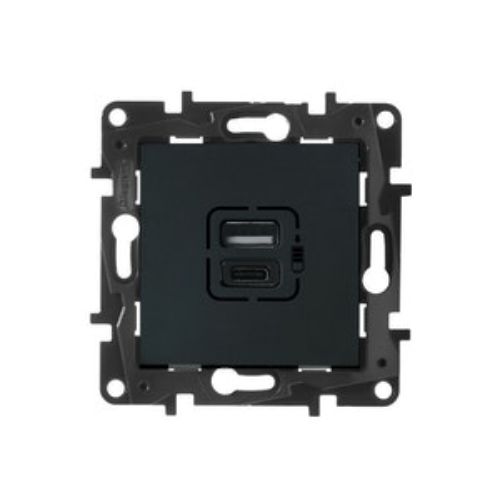 Picture of USB laadija 2-ne (Type A+C) 2,4A+3A, must matt, kruvikl. süv. NILOE STEP, LEGRAND 