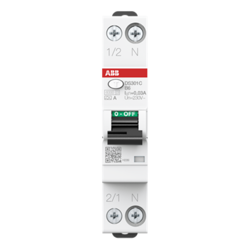 Picture of Kombikaitselüliti (RCBO) DS301C, 1P+N, 6A, B, 30mA, A, 1mod, ABB