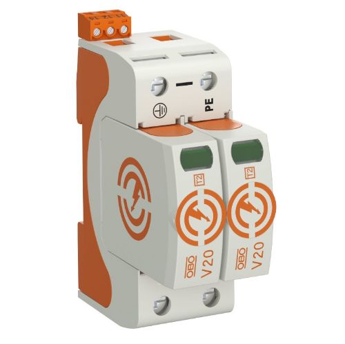 Picture of Liigpingepiirik V20, 2P+abikontakt, T2, 40kV, 280V, OBO 