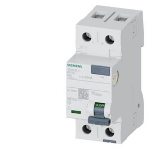 Picture of Rikkevoolukaitse 5SV, 2P, 25A, 30mA, type F, short-time delayed, Siemens