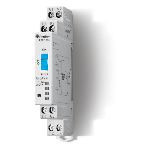 Picture of Relee 19.21, väljundmoodul 1CO, 10A,  AUTO/OFF/ON, 24VDC, Finder 