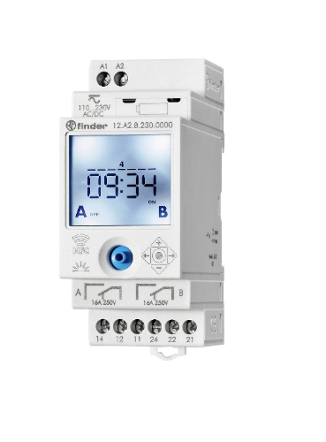 Picture of Programmkell astro. 12.A2, digit. 2 kanalit, 2CO, 230VAC/DC, 50 mk, programm. NFC, Finder 