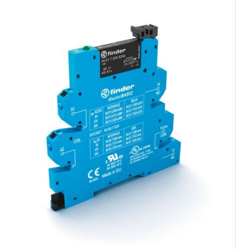 Picture of Pooljuhtrelee + pesa vedruklemmiga (6.2mm), 1NO, 6A, (24VDC), sisend 24VDC, LED, Finder 