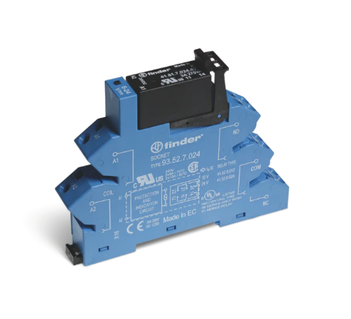 Picture of Pooljuhtrelee+pesa (14mm), 1NO, 5A, (24VDC), sisend 24VDC, vedruklemm, LED, Finder 