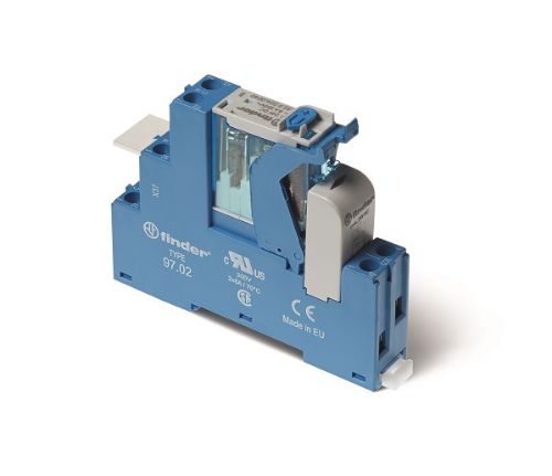 Picture of Minirelee+pesa(15.8mm) 4C, 1CO, 16A, 24VDC (20mA), LED+diood (+A1), kruviklemm, Finder 