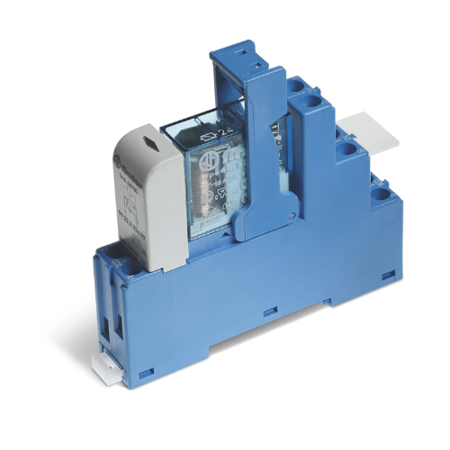 Picture of Minirelee + pesa ( 15.8 mm ) 4C, 2CO, 8A, 24VDC (20mA), LED+diood (+A1), kruviklemm, Finder 
