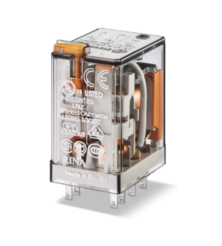 Picture of Relee 55.32, 2CO, 10A, 24VAC (53mA), TEST + meh.ind., pesa 94 seeria, Finder 