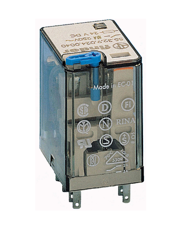 Picture of Relee 55.32, 2CO, 10A, 24VDC (40mA), LED+TEST+ meh.ind.+ diood (+A1), pesa 94 seeria, Finder 