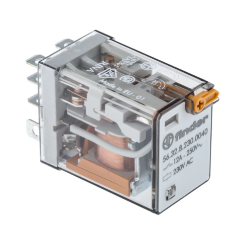 Picture of Relee 56.32, 2CO, 12A, 230VAC (6mA), TEST+ meh.ind., pesa 96 seeria, Finder 
