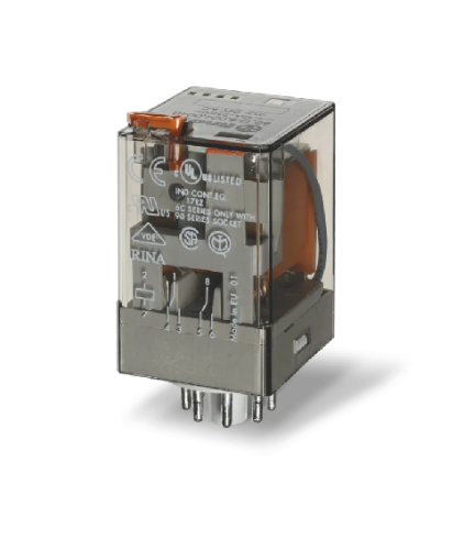 Picture of Relee 60.12, 2CO, 10A, 230VAC (10.5mA), TEST+meh.ind., pesa 90.02, Finder 