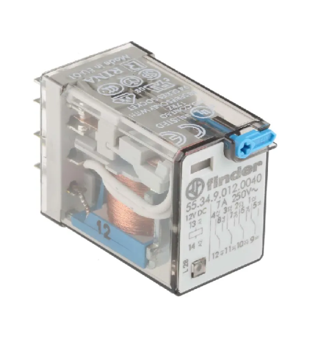 Picture of Relee 55.34, 4CO, 7A, 12VDC (86mA), TEST+meh.ind., pesa 94 seeria, Finder 