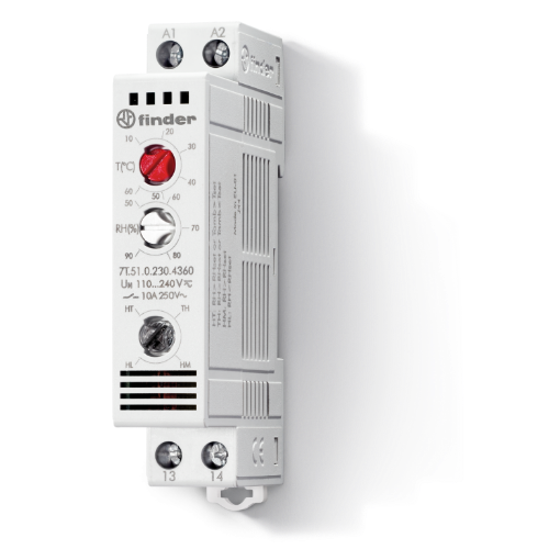 Picture of Hügro/termostaat 7T51, +10 ...+60C, 50-90%, 1NO, 110-240VAC/DC, 1 moodul, Finder 