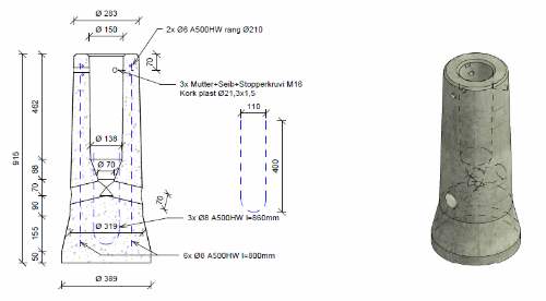 Picture of Jaland VPA-2 mastile 1-6m tüvele 100-136mm 155kg, kõrgus 915 mm, talla läbimõõt 440 mm 