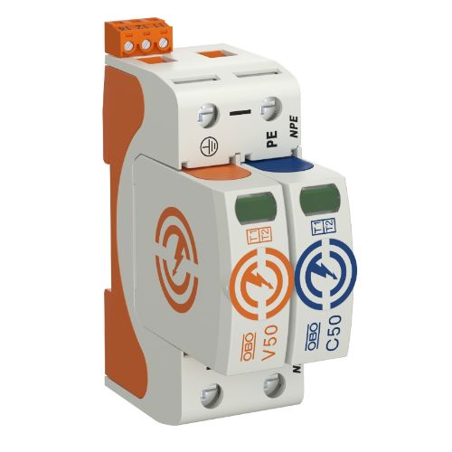 Изображение Liigpingepiirik V50, 2P (1P+NPE) + abikontakt, T1+T2, 12.5kA, 280V, OBO 