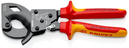 Изображение Kaablilõikur 250mm (32mm/240mm2) plastik k. põrkmehhanismiga 1000V VDE KNIPEX 
