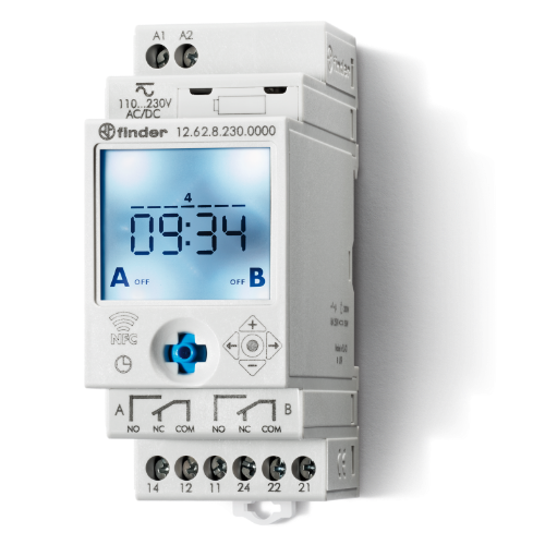 Изображение Programmkell 12.62, digit. 2 kanalit, 2CO, 230VAC/DC, 50 mk, program. NFC, Finder 