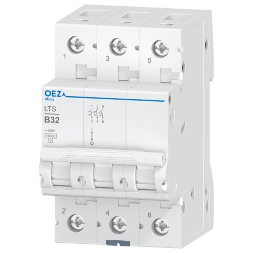 Изображение MCB In 32 A, Ue AC 230/400 V / DC 180 V, characteristic B, 3-pole, Icn 10 kA, OEZ 