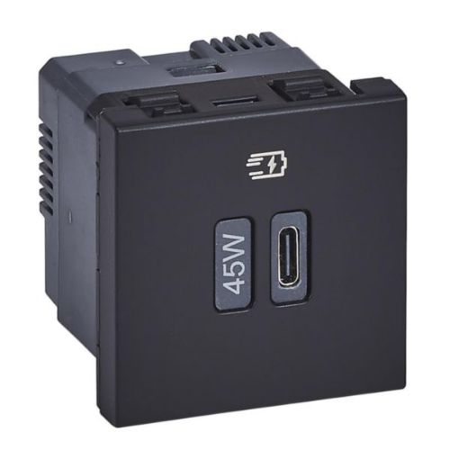 Изображение USB laadija 1-ne C-type 45W, must, 2 moodulit,  Mosaic, LEGRAND