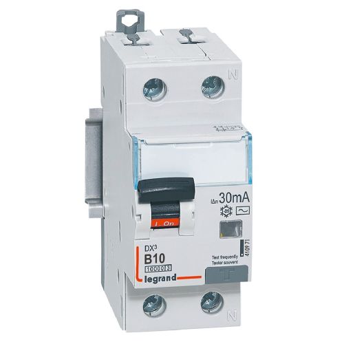 Изображение Kombikaitselüliti (RCBO) DX3, 1P+N, 10A, B, 10kA, AC, 30mA, 2mod, Legrand 